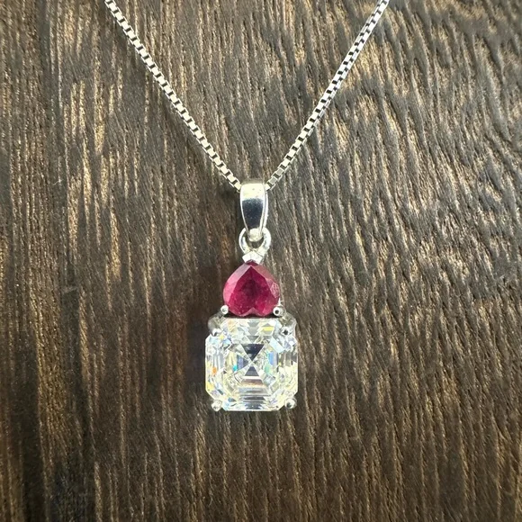 Vintage BBJ Strontium Titanate & Ruby Rhodium Over Sterling Pendant Necklace